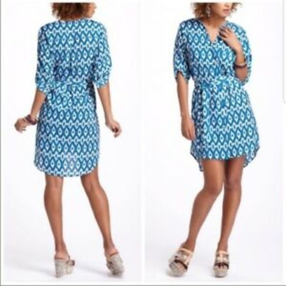 Anthro Maeve Frequencies Ikat Print Shirt Dress